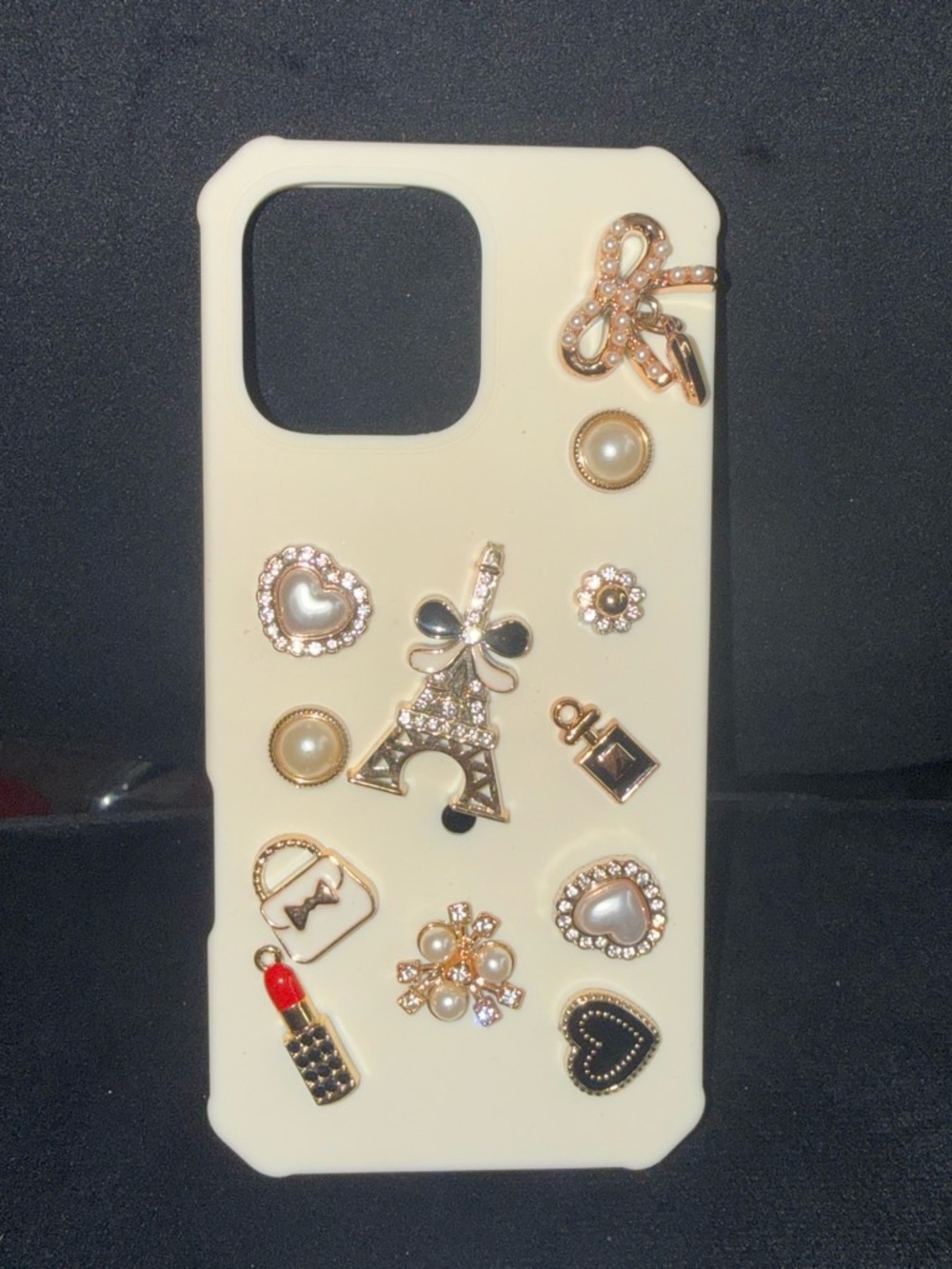 Fashion Pearl & Charm Cream Croc Iphone 16 Pro Max Case